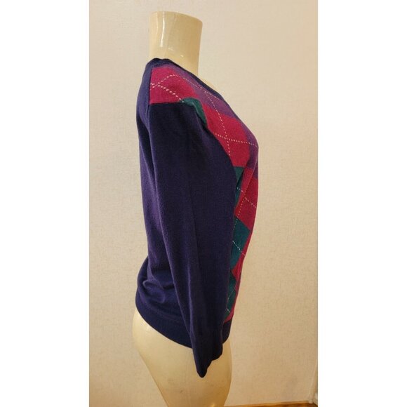 TALBOTS  PETITE WOMEN'S NYLON/LAMBSWOOL BLUE/RED/ ARGYLE  SWEATER SIZE PM  # 303 - Picture 3 of 10
